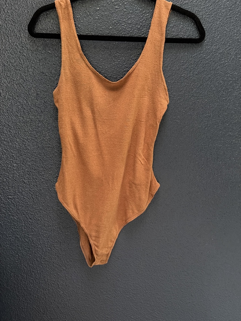 OZMA Rust Brown Scoop-Back Bodysuit silk noil jersey